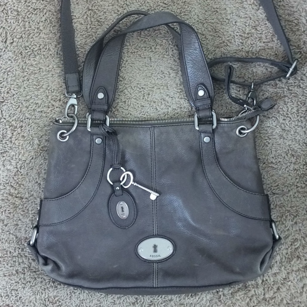 Grey leather fossil bag